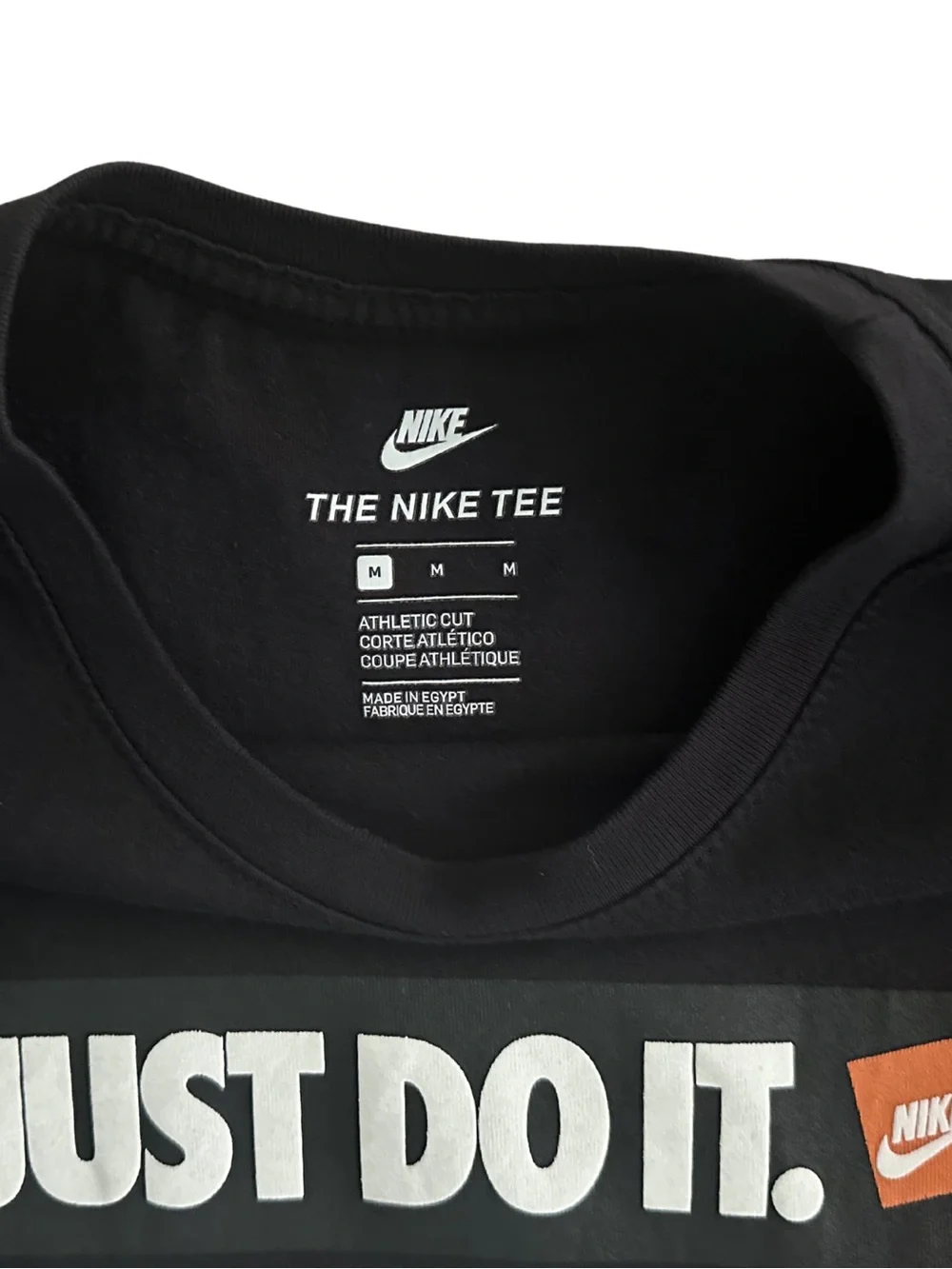 Nike Men’s Just Do It Orange Box Logo Black Graphic Tee T-Shirt Size Medium M